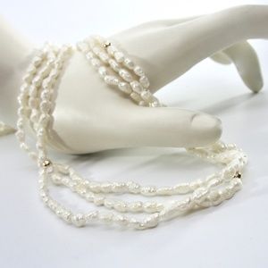 Freshwater Pearl Necklace, Multi Strands, White
